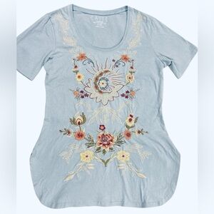 CAITE by Anthropology Women's Embroidered Blue Top Size Small